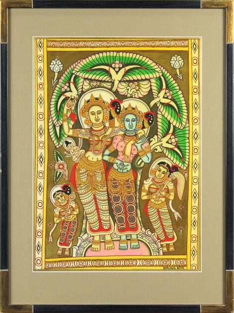 Colorful Burmese textile painting of two deities