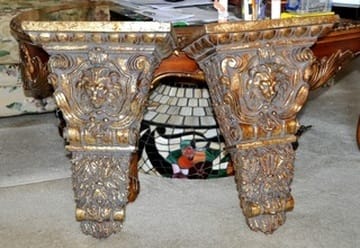 Pair of large ornate wall shelf sconces with lion head 3D relief art