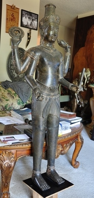 Antique 51 inch bronze sculpture of Khmer Vishnu Hindu god