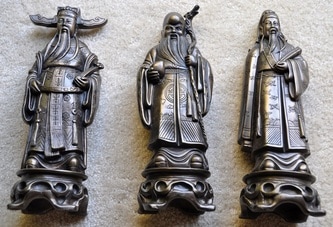 Statues of three Chinese lucky gods: Fu Lu and Shou