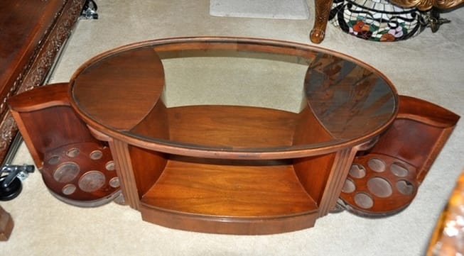 Rare Art Deco coffee table with sides that open up as a mini cocktail bar