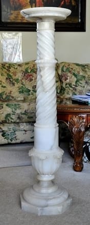 White Carrara marble Victorian pedestal with fluted column