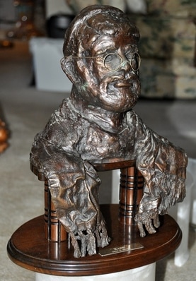 Bronze bust sculpture of a rabbi by California artist Owen H. Gumbin