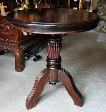 Wooded round end table with tripod pedestal base