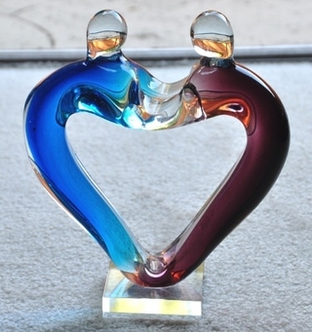 Murano style art glass sculpture of a dancing couple forming a heart shape