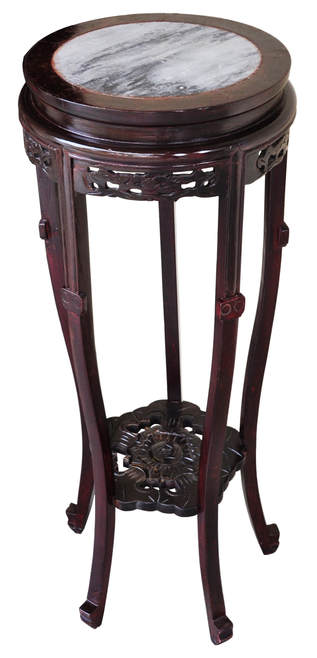 Chinese carved rosewood pedestal with inset marble top