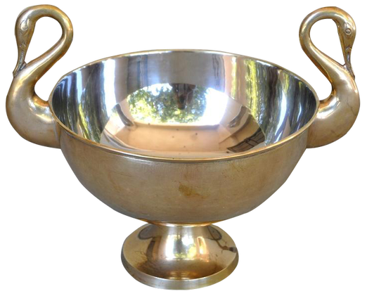 Brass centerpiece pedestal bowl with swan handles