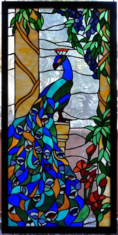 Peacock stained glass window