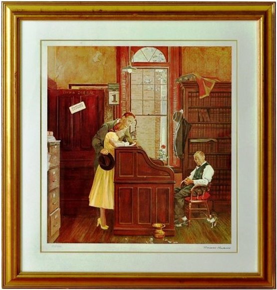 Limited edition lithograph of the painting Marriage Contract by Norman Rockwell