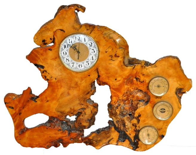 One of a kind burl wood clock and weather station