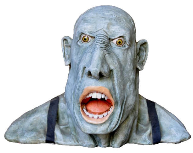 Signed Peter Mook sculpture Gobsmacked depicting a scary ogre with its mouth open