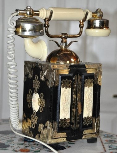 Oriental jewelry box style vintage French rotary telephone