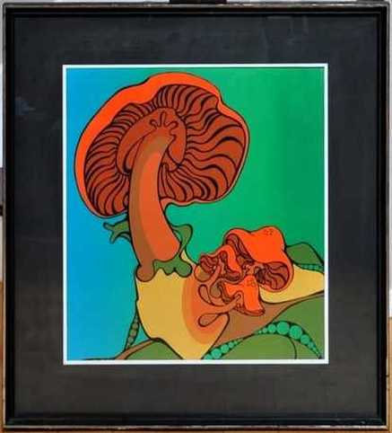Framed serigraph of psychedelic mushrooms