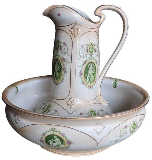 Crown Devon porcelain Art Nouveau style bowl and pitcher wash set