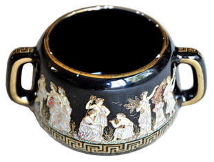 Kratimenos handmade Greek black porcelain cup with 24k gold trim