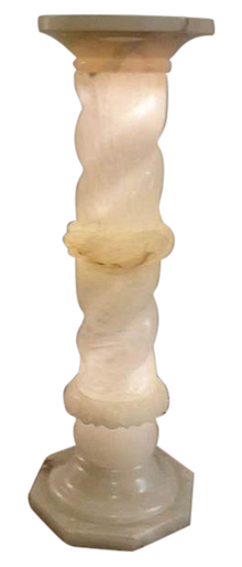 Vintage illuminated white alabaster pedestal with burly twist carving