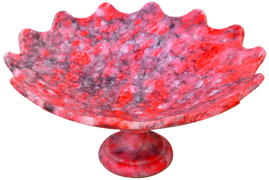 Vintage Italian coral gray variegated alabaster footed pedestal centerpiece bowl