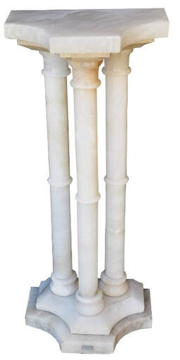 Antique Italian white marble pedestal with three ring turned column design