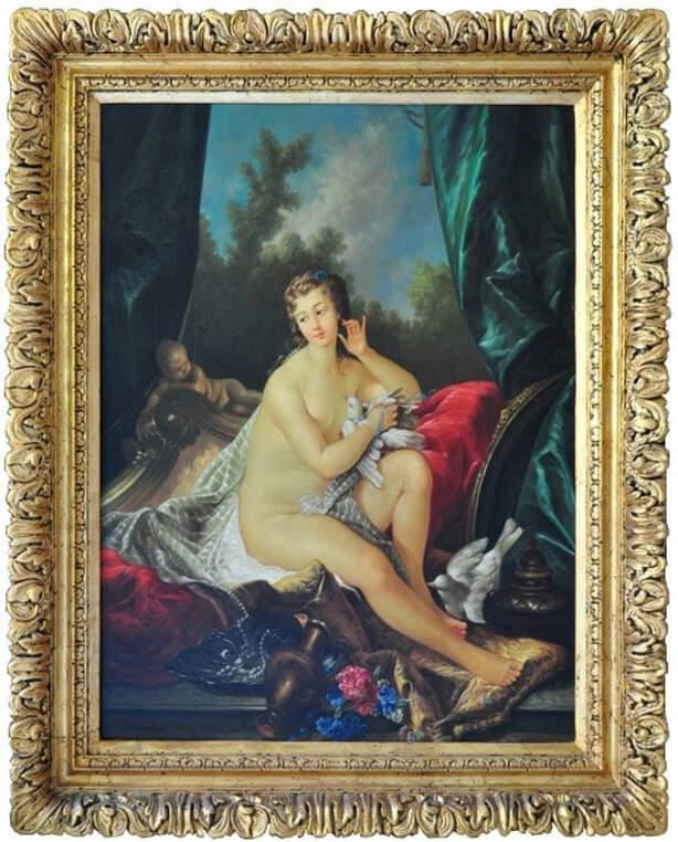 Oil on canvas painting of a semi-nude lady by J. Monserrat