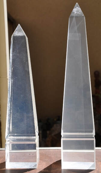 Pair of Lucite obelisks