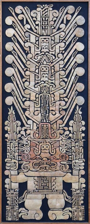 Unique Peruvian intarsia art panel depicting the Inca deity Viracocha