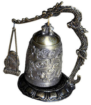 Asian dragon and Buddha brass bell
