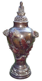 19th century antique Japanese bronze vase with dragonfly and frog