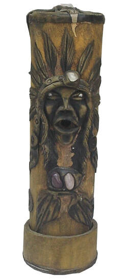 Bamboo incense holder with Native American relief art
