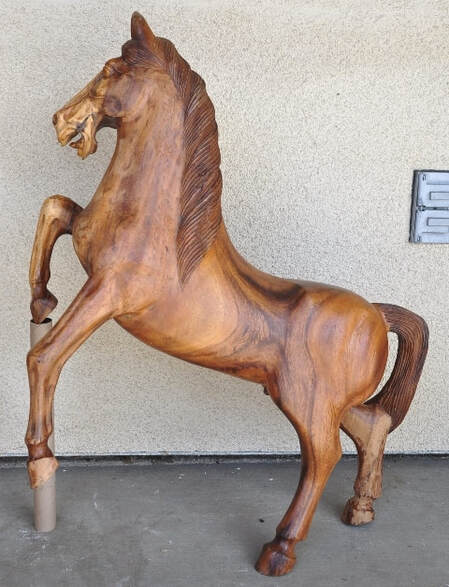 Hand carved wooden rearing horse sculpture​