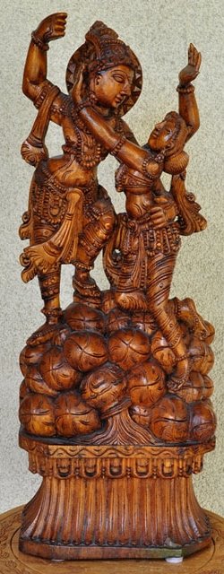 Wooden sculpture of Radha and Krishna with fine carvings
