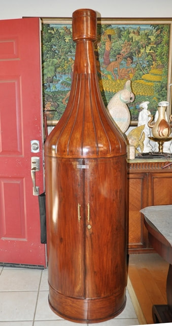 Large rosewood Champagne bottle form liquor bar cabinet