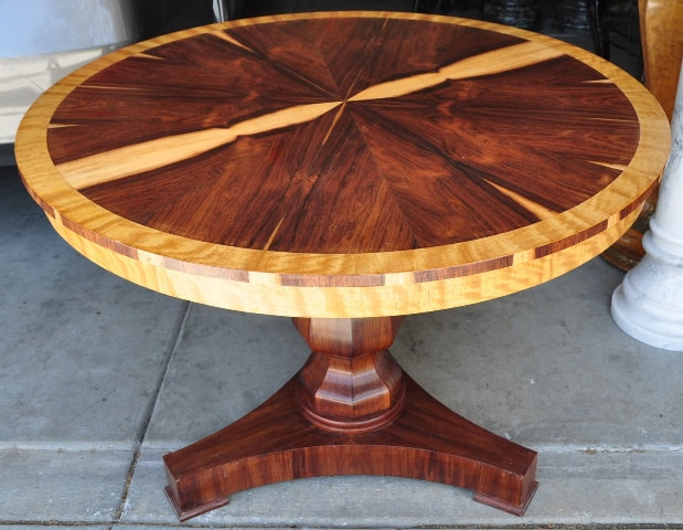 Round Empire style center table with wood inlaid top