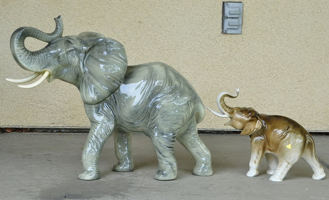 Pair of Royal Dux porcelain elephant sculptures