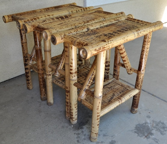 Set of 3 unique McGuire style bamboo end tables