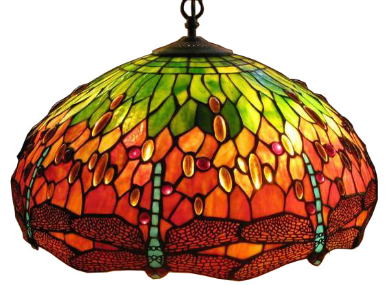 Large Tiffany style pendant chandelier with dragonfly shade