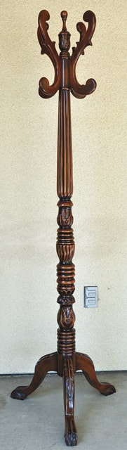 Victorian style carved wood coat and hat rack with four hooks