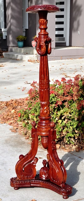 Victorian style tall mahogany carved plant stand