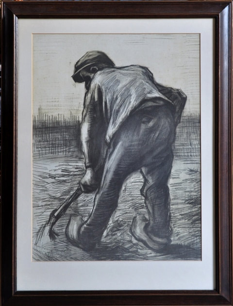 1950's framed print of Vincent Van Gogh's drawing Digger in a Potato Field: February