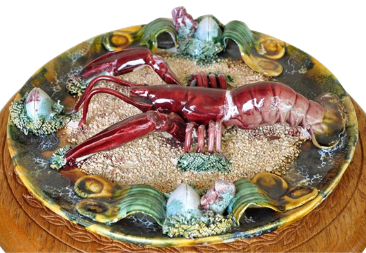 Vintage Palissy style Caldas Portugal lobster and shellfish majolica 12